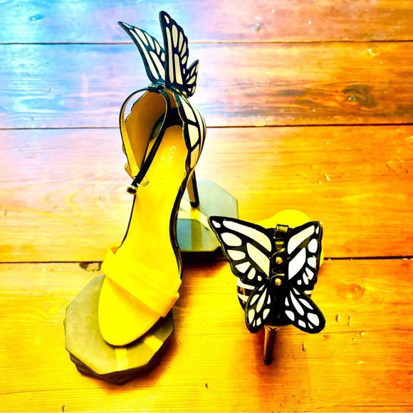 Stiletto high heels black and yellow with a butterfly STATEMENT shoes - Picture 3 of 13